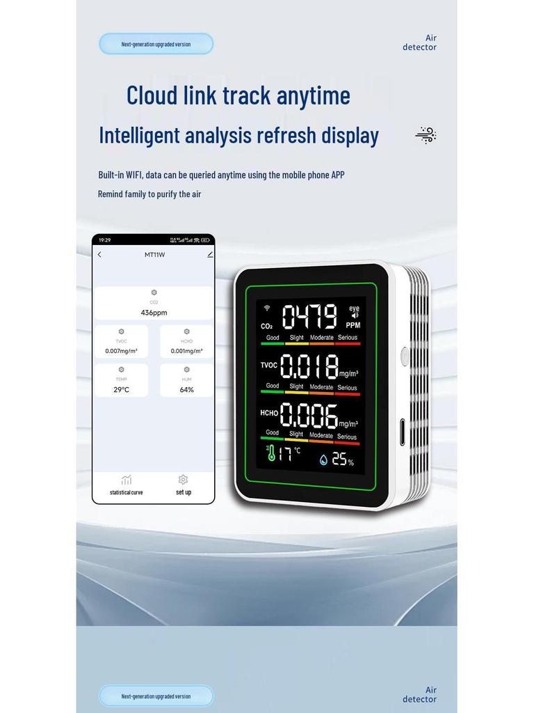 Cross-border Graffiti Air Model: 5-in-1 WiFi Detector for CO2, TVOC, Temperature, Humidity, and Formaldehyde