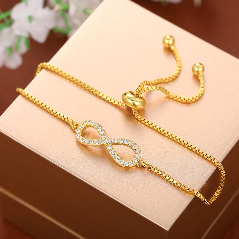 Huitan Fashion Gold Color Box Chain Bracelet for Women Trendy Bright Zirconia Hand Jewelry for Engagement Exquisite Accessories