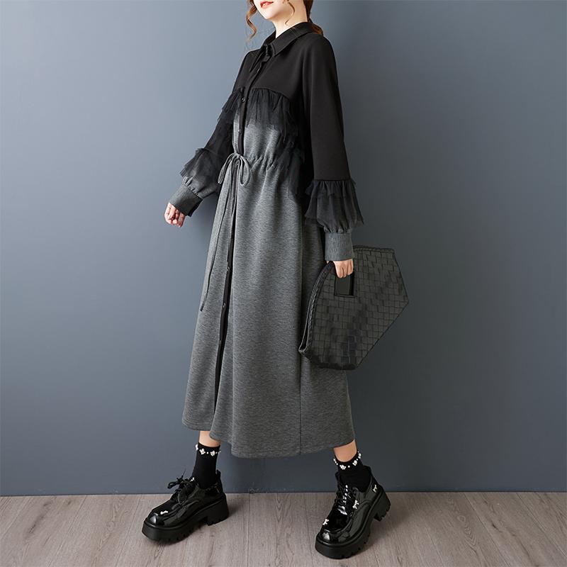 Langarm Plus Größe Vintage neue Kleider für Frauen lässig locker Frühling Herbst Hemdkleid