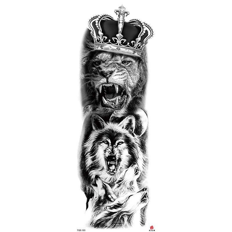 Waterdichte tattoo stickers voor de hele arm: Jezus, Maagd Maria, Kroon, Leeuw-ontwerp