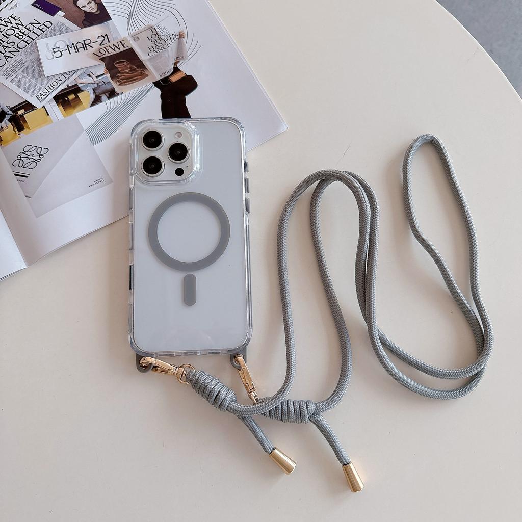 For Apple 16 ProMax Color Contrasting Anti Slip Edge Case for IPhone 15 Strong Magnetic 14 Hanging Rope Phone Case