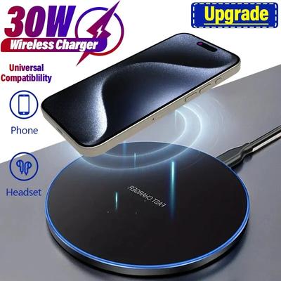 30W Fast Wireless Charger Pad For iPhone 16 15 14 13 12 11 Pro Max Samsung Galaxy S25 S24 Ultra Xiaomi Wireless Charging Station