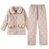 Gewebter, wattierter Damen-Winterpyjama aus reiner Baumwolle, dreilagig, dick gefüttert und mit Samt bezogen, Loungewear-Set für Herbst und Winter