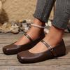 Round-toe Low-top Leather Women's Low-heeled Slip-on Shoes with A Strap Buckle