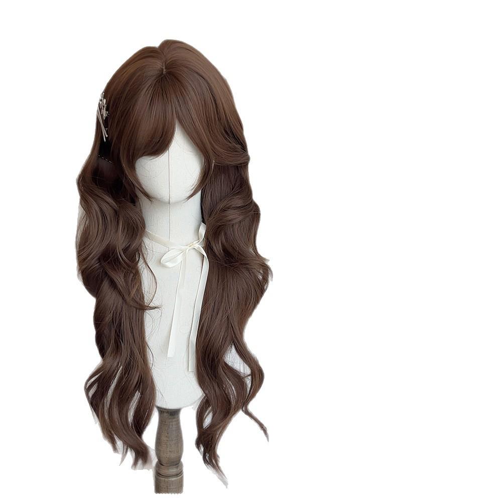 Chocolate Brown Long Curly Wig with Bangs - Y2K Sweetheart Style