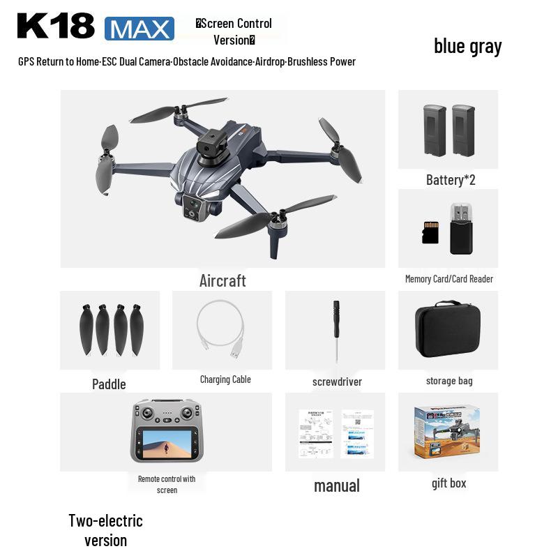 K18 MAX Drone: Brushless Motor, Screen Controller, HD Aerial Photography, GPS Intelligent Positioning