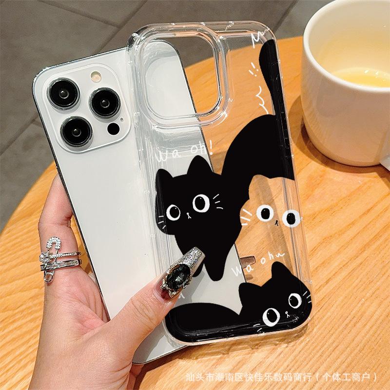Fun Cat Compatible iPhone Protective Case: 15/16 iPhone, 11/12/13/14 Pro Max Transparent Phone Case