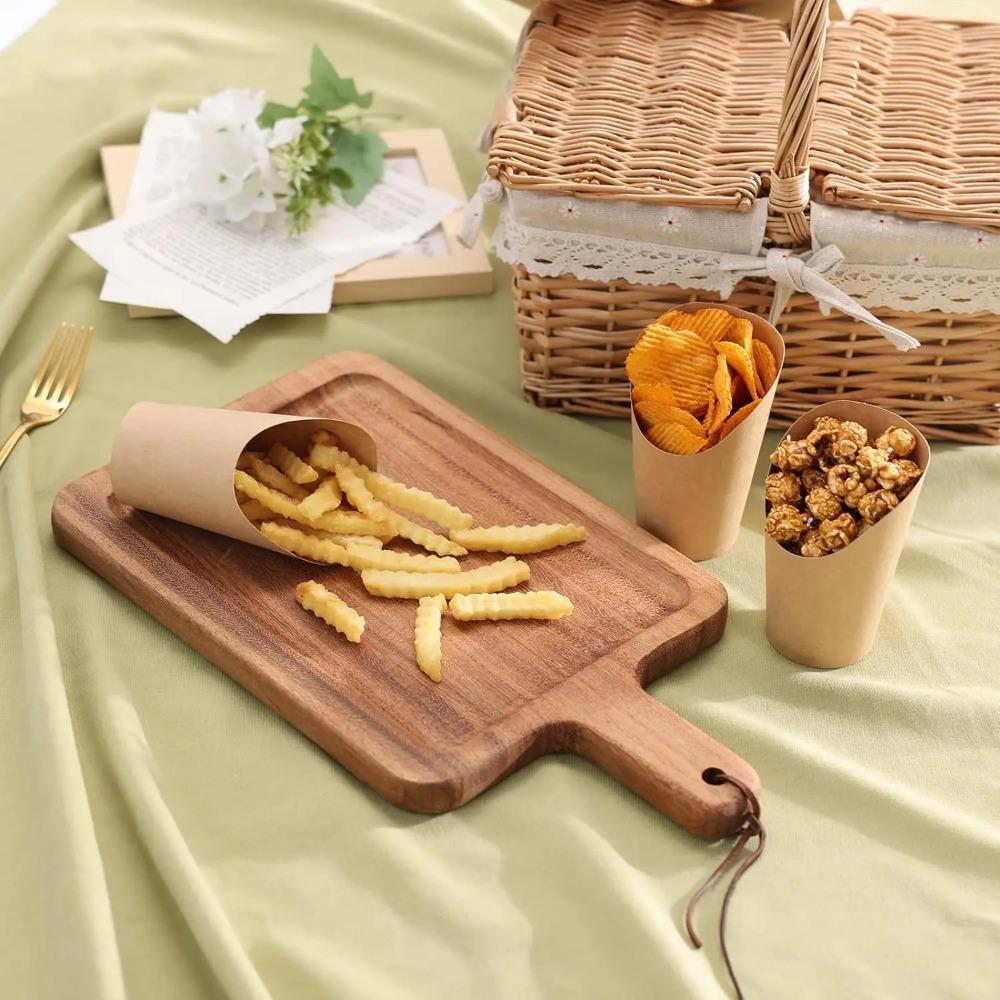 50pcs Water Proof Kraft Paper Slant Cup Oil-proof Snack Cups Popcorn Boxes Ice Cream Cup  Sundae
