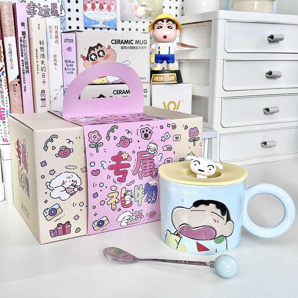Cute Crayon Small New Cup, Birthday Gift for Boys and Girls, High-value Ceramic Mug with Lid, Couple Coffee Cup