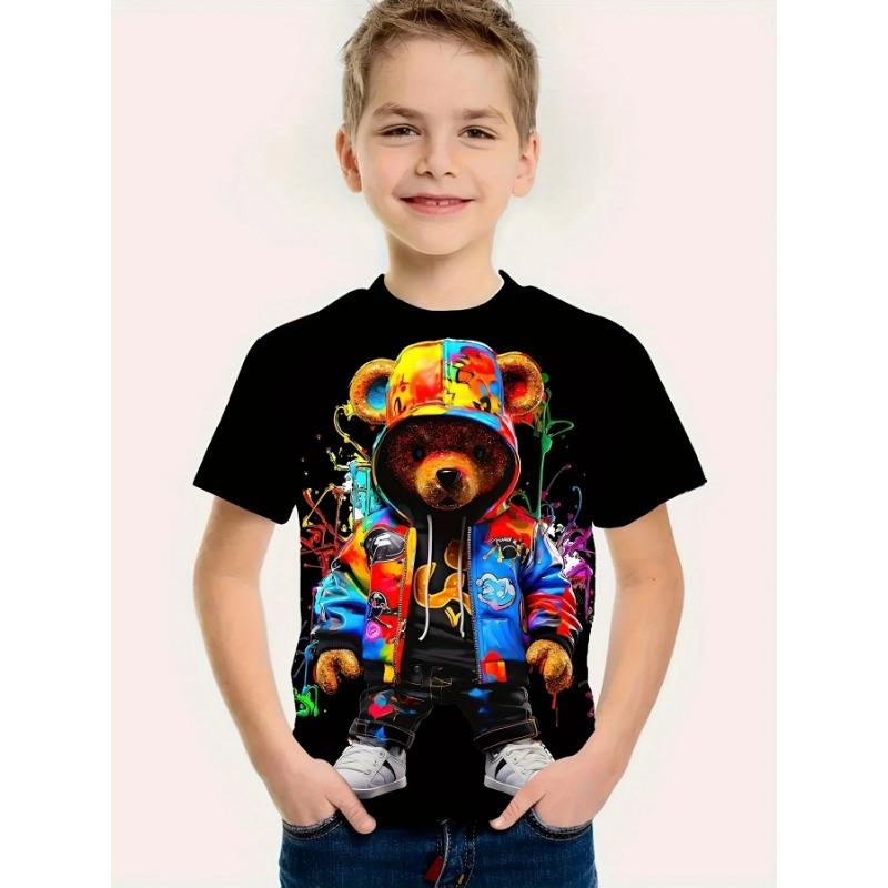 Kids Boys Clothes Short Sleeve Cool Bear Print Children Summer Clothes Boys Tshirt Casual Stylish Girl Clothes O-Neck Child Tops