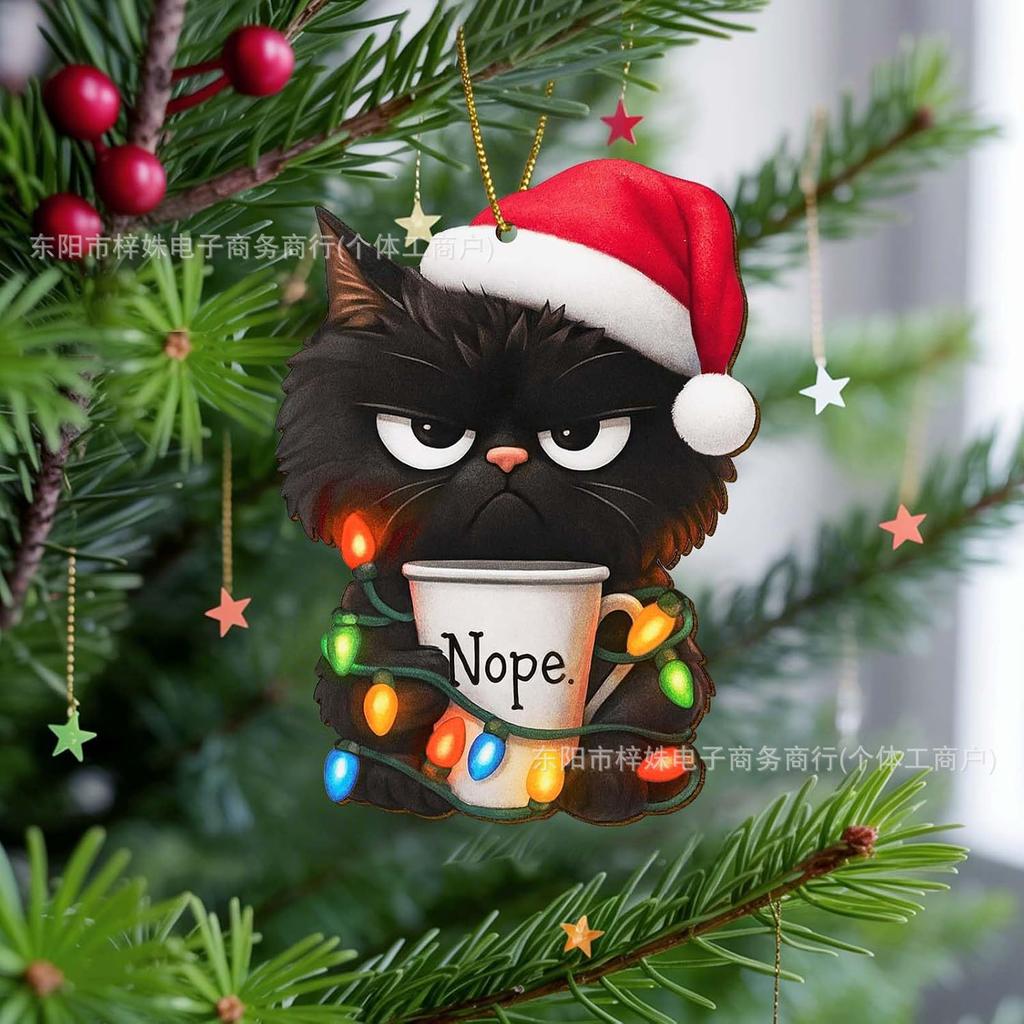 Funny Frog Santa Claus Christmas Tree Decoration, Double-Sided Printed Flat Animal Theme Holiday Party Ornament