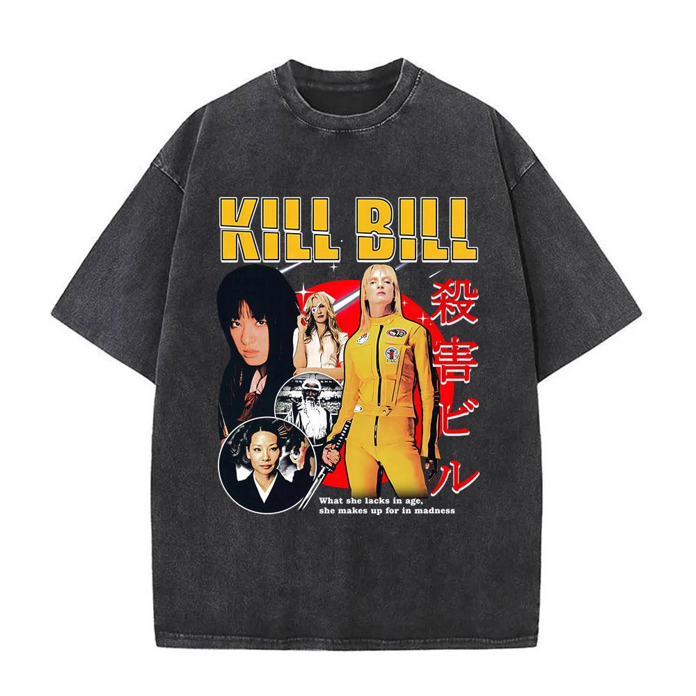 Kill Bill The Bride Movie Poster Washed Vintage T-shirt Uma Thurman Carradine Tarantino Graphic Tshirt Man Fashion Streetwear S разноцветный