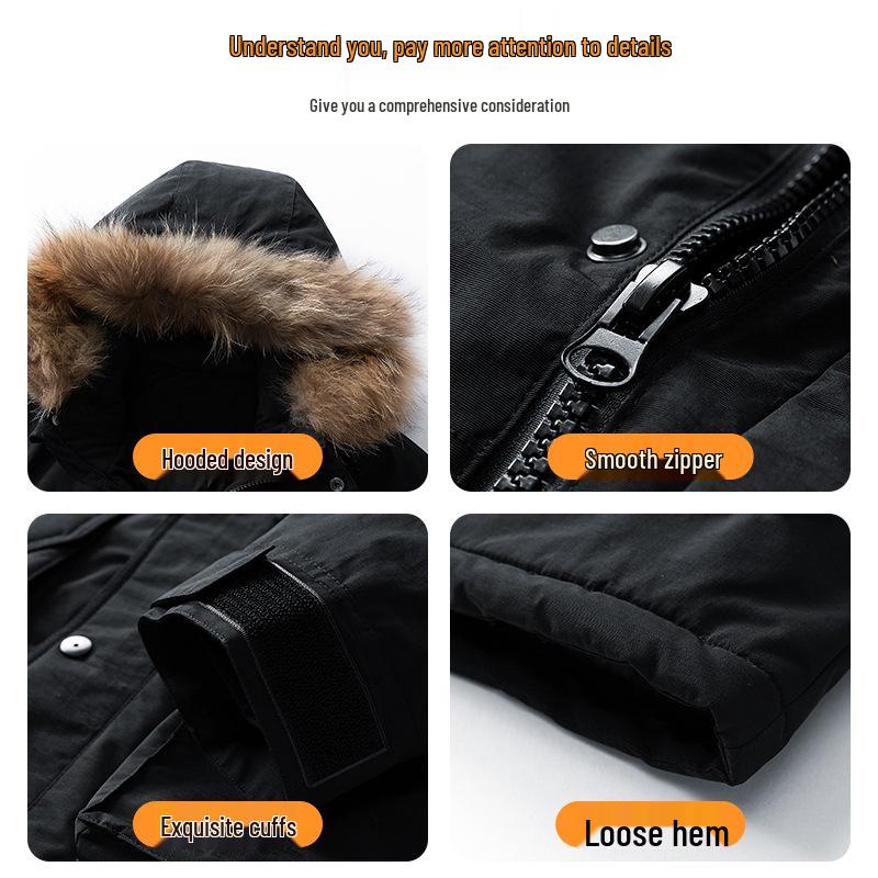 Winter Men's Windproof Hooded Parka with Fur Collar - Thick Warm Down Jacket for Outdoor Wear