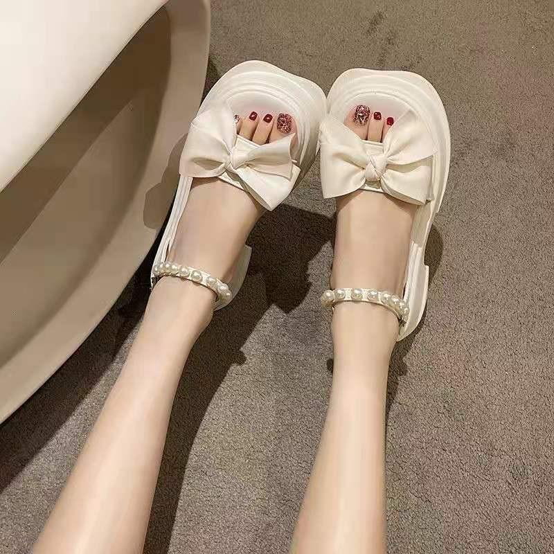 Letní mašle perlová spona online sandály se sukní sandály na vysokém podpatku