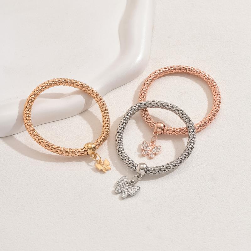 3Pcs Of Life Elastic Bracelet Set For Women Crystal Owl Key Lock Music Note Butterfly Heart Charm Bangle Jewelry