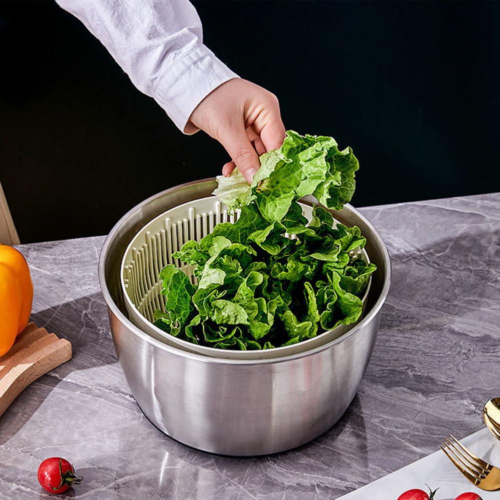Centrifuga per Insalata Multifunzionale da 5L Acciaio Inossidabile Mixer per Insalata Disidratatore Con Coperchio a Cestello Filtrante Per Lattuga Verdure