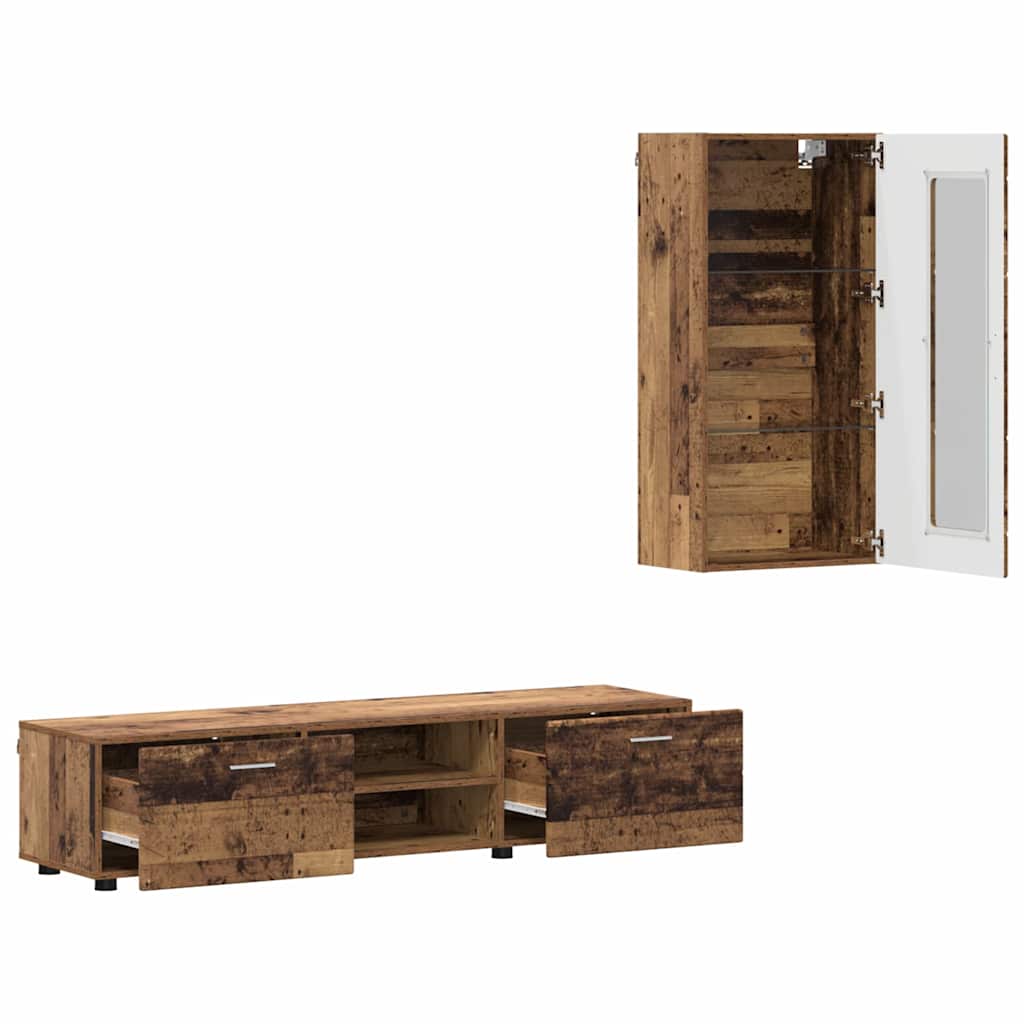 FLORIN 3 Piece TV Cabinet Set with Drawers Reclaimed Wood Effect Particleboard