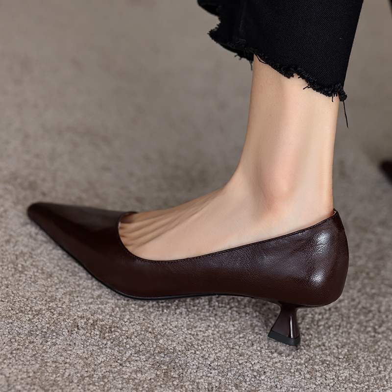 Krazing Pot Sheepskin Fashion Summer Spring Autumn Summer Slip On Party Women Pointed Toe Med Heels Pumps