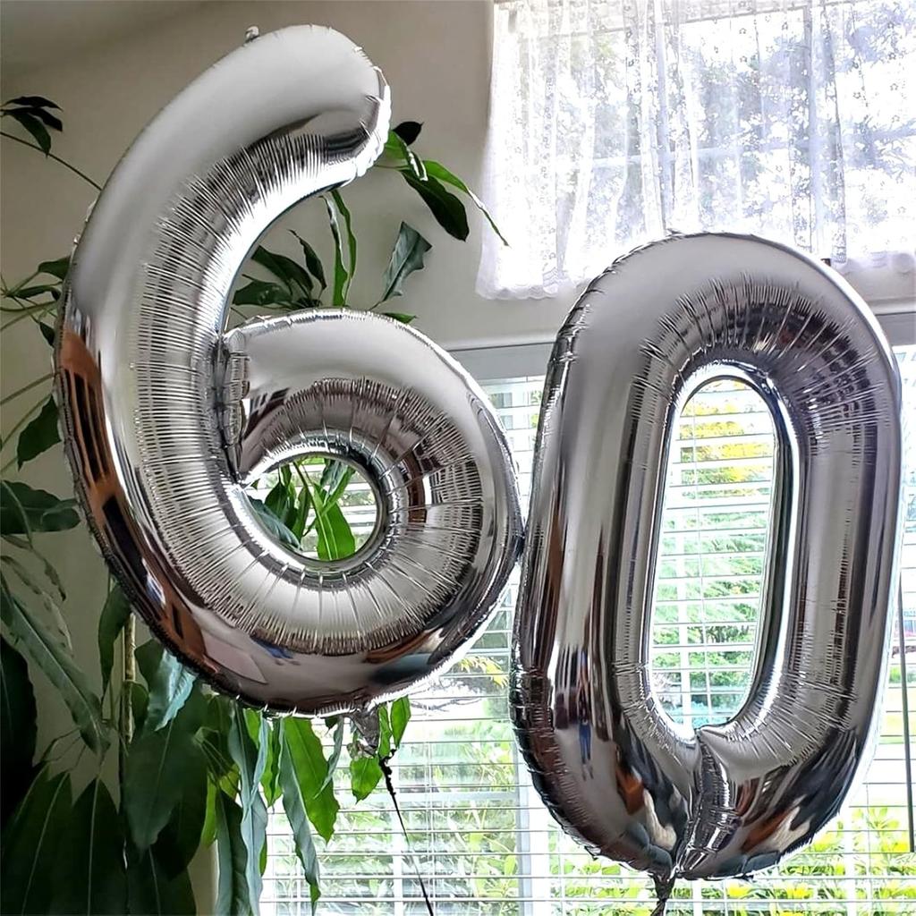 32inch Silver Number Foil Balloons Large Digit 0-9 Helium Globos Happy Birthday Party Decor Wedding Anniversary Graduation 2026