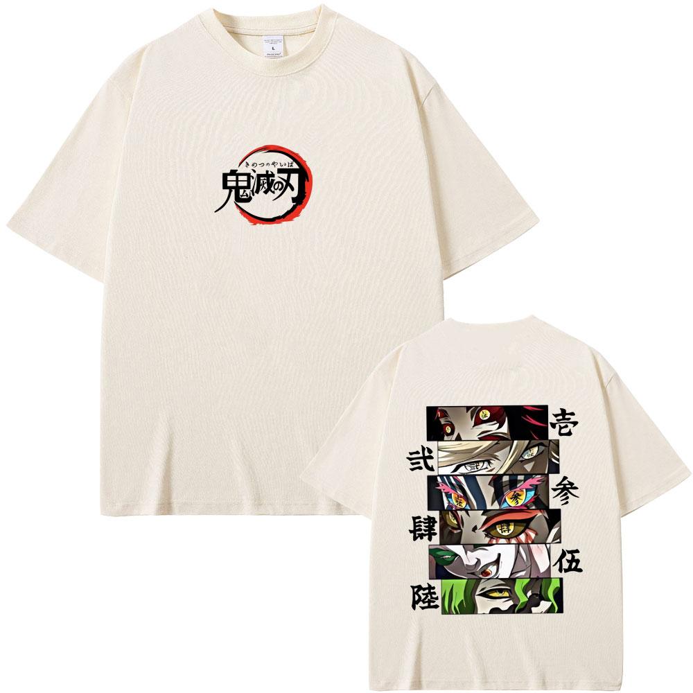 Anime Demon Slayer Kokushibo Douma Akaza Hantengu Gyokko Giyuutarou Potisk Očí Pánské Dámské Ležérní Bavlněné Vintage Tričko