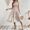 European and American French Sleeveless Floral Dress Summer Waist Thin Cake Skirt