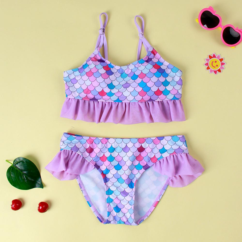 

2021 Girls Fish Scale Gradient Swimsuit with Ruffles - Small & Medium Sizes 130 cm