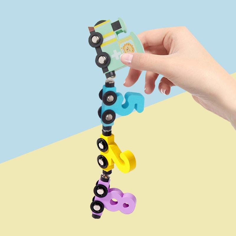 Wooden Magnetic Train Digital Cognition Building Blocks Toddler Educational Early Learning Pull Along Toy