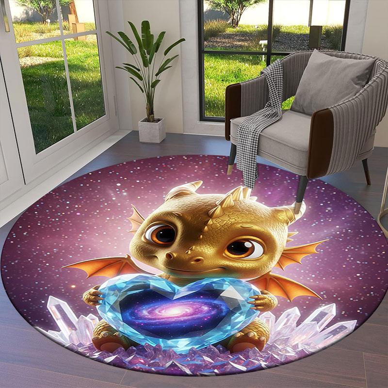 LovingDragon Runder Teppich, Teppich für Wohnzimmer Schlafzimmer Sofa Spielzimmer Dekoration, Rutschfeste Bodenmatte