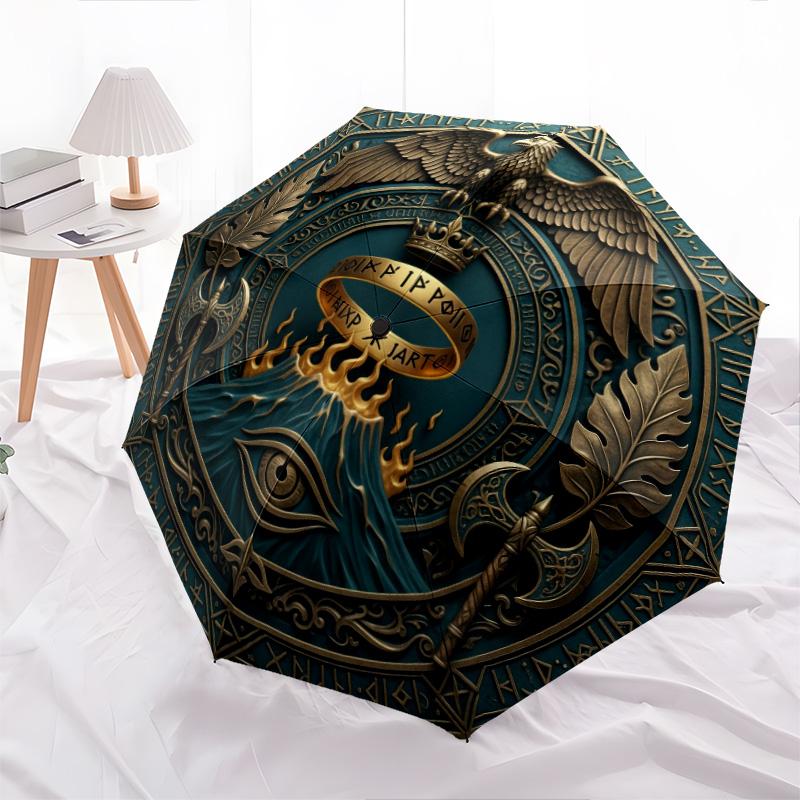 Golden Totem pattern, automatic folding umbrella, portable and foldable design, 8 ribs, a Christmas or birthday gift.