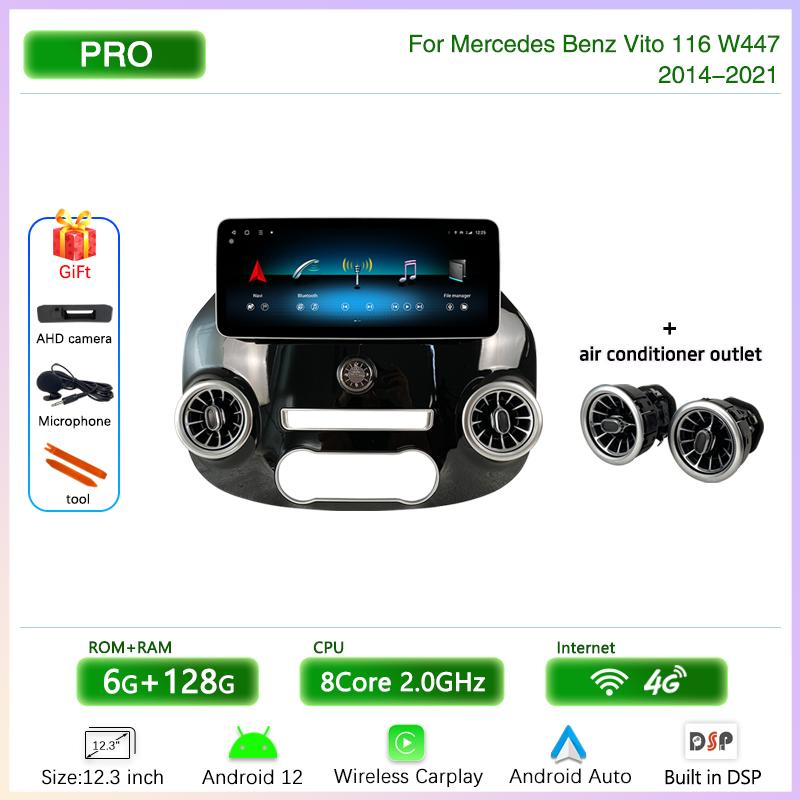 12.3" Android 12 Car Multimedia Video Player For Mercedes Benz Vito 116 W447 2014-2025 GPS Navigation8core CarPlay 4G 360Camera