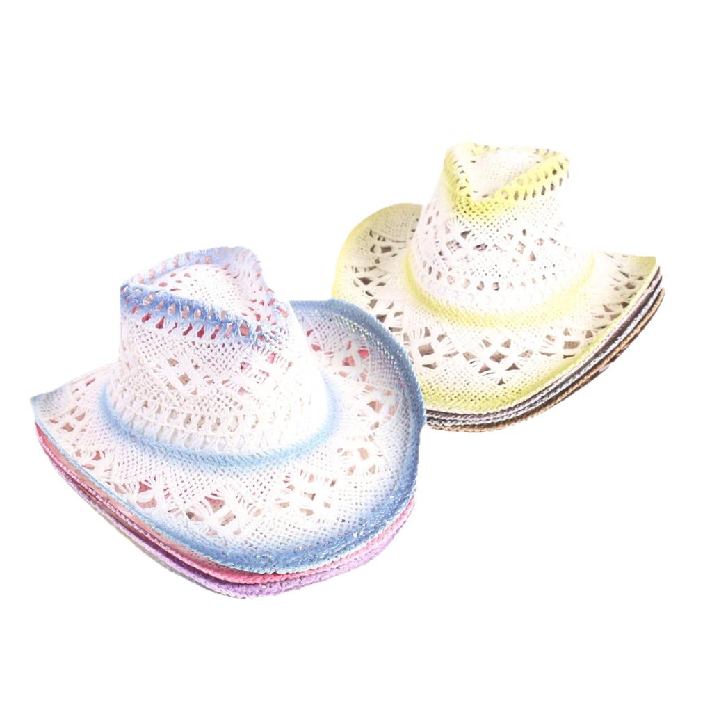 Popular European and American fashion hollow woven hat straw hat men's and women's classic outdoor western denim straw hat