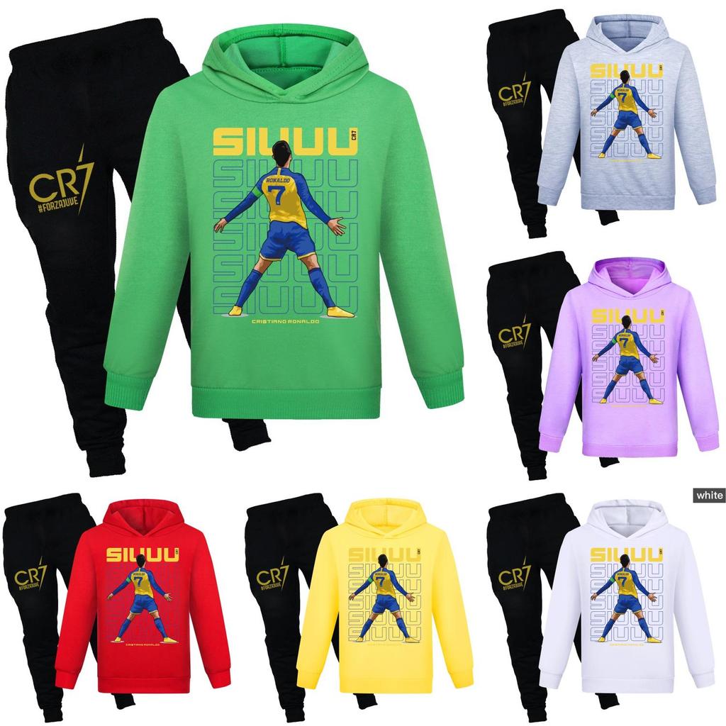 Cr7 Print Kinder Trui en Broek Set Met Zachte Katoenen Stof Voor Middelbare Scholieren