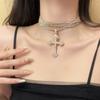 Nowe Błyszczące Wielowarstwowe Naszyjniki Choker z Zawieszką Krzyża z Cyrkonii Dla Kobiet Kryształowy Maksymalny Modny Naszyjnik Biżuteria Statement