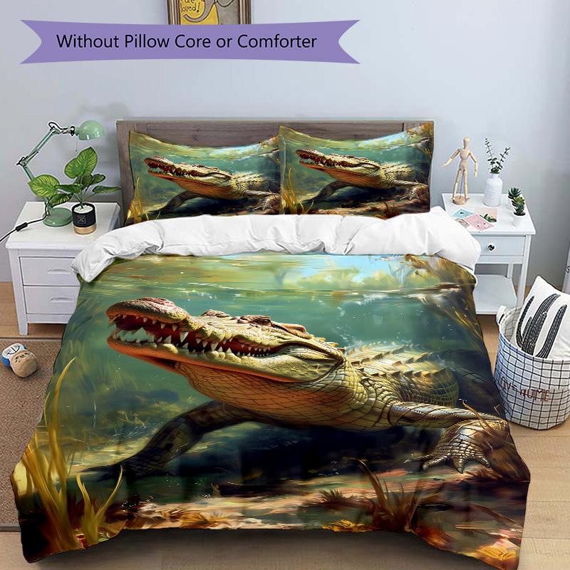 3pcs Crocodile Artwork Duvet Cover Set, Soft Comfortable Duvet Cover,Guest Room (1*Duvet Cover + 2*Pillowcase, Without Core) yy251104165