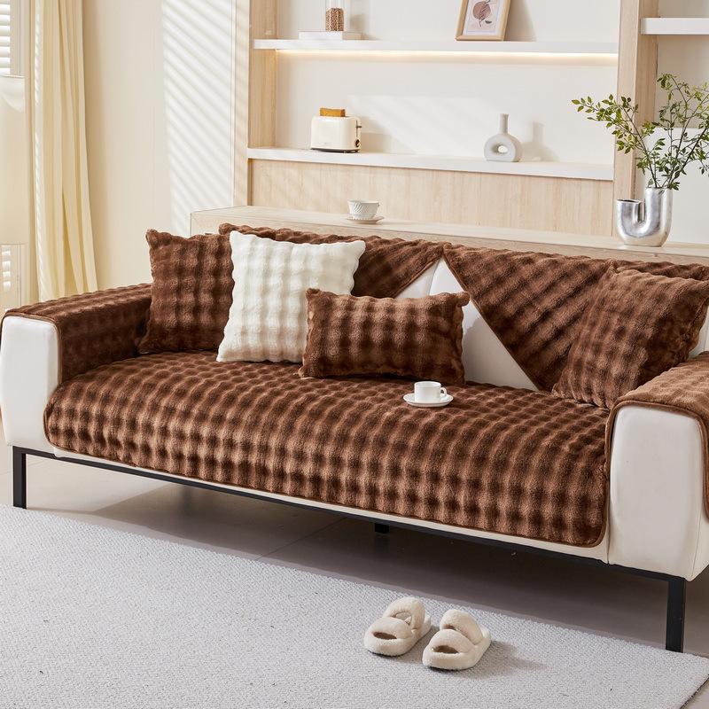 Rabbit Plush Sofa Cushion Winter Thickened Plush Fur Cover  New Winter Cream Wind Warm Cover Cloth Towel