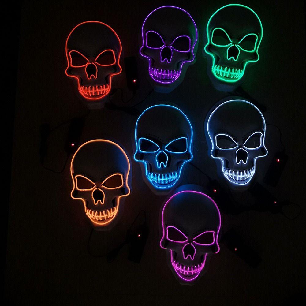 Fashion Horror Halloween Skull Mask Halloween Cosplay Costume LED Cold Light Mask LED Light Luminous Skull Mask Halloween Party