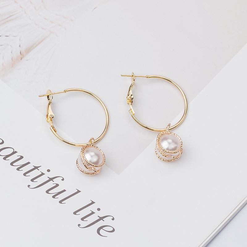 Temperament Pearl Two Earrings, Camellia Rose Bow Front And Rear Large Pearl Stud Earrings