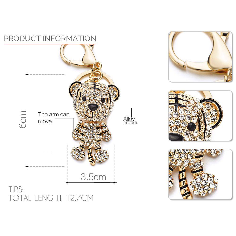 DIY Trinkets Couple Gifts Car Keychain Metal Rhinestone Keychain Tiger Key Ring Tiger Key Chain