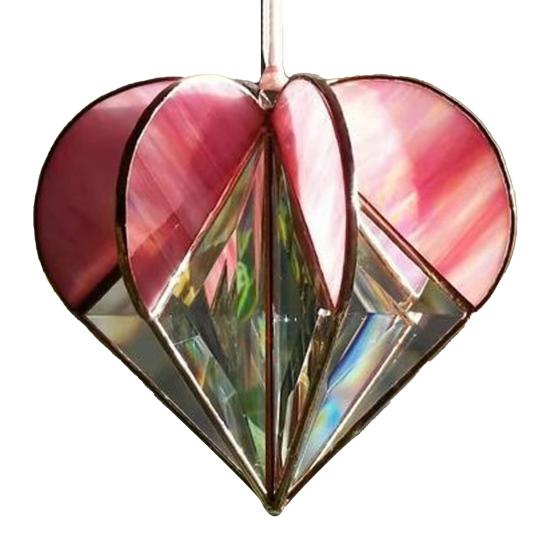 Colorful Heart Sun Catcher 3D Multi-Faceted Heart Hanging Ornament Stained Glass Rainbow Maker Window Decoration for Home Office Balcony Car