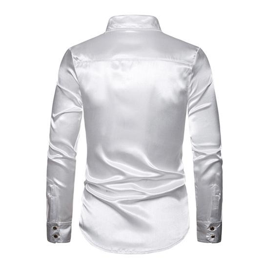 Men Retro Glossy Shirt Lapel Button-up Shirt with Sequins Vintage Formal Shirt for Disco Bars Nightclubs Parties