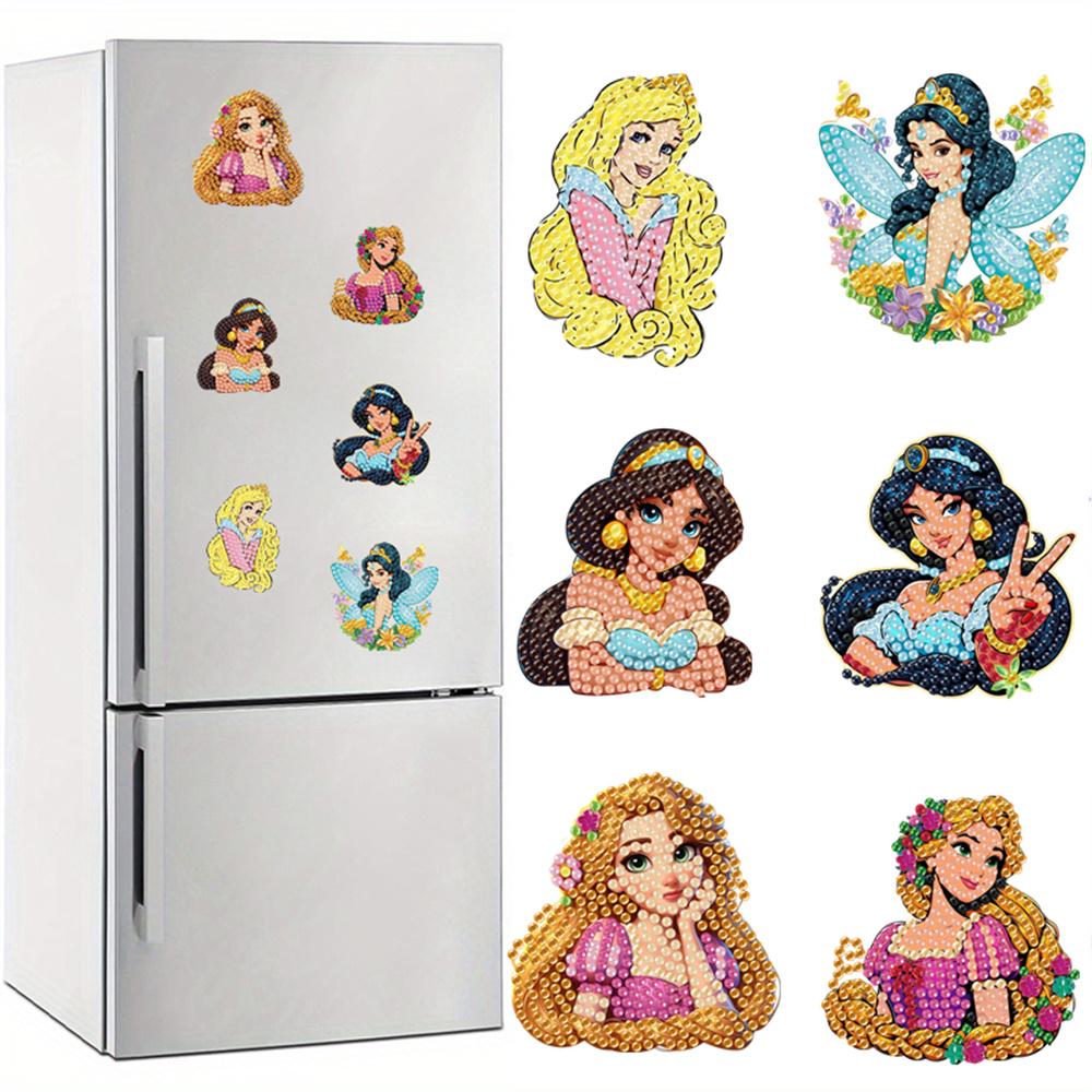 6Pcs Beautiful Princess Series Diamond Art Fridge Magnet Diamond Painting Refrigerator Magnet DIY Fridge Stickers for Fridge Whiteboards