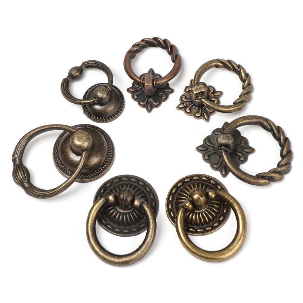Tirador de Gabinete con Patrón de Anillo Duradero Tiradores Retro para Armario Pomos de Muebles Manijas de Bronce Agujero Único