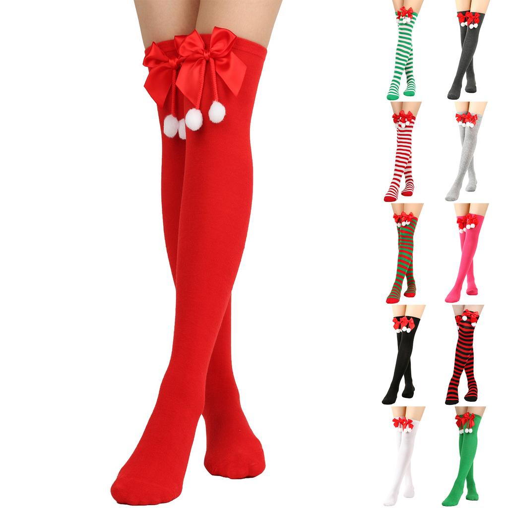 Women's Bowknot Christmas Stocking Pom-pom Socks Over-the-knee Socks