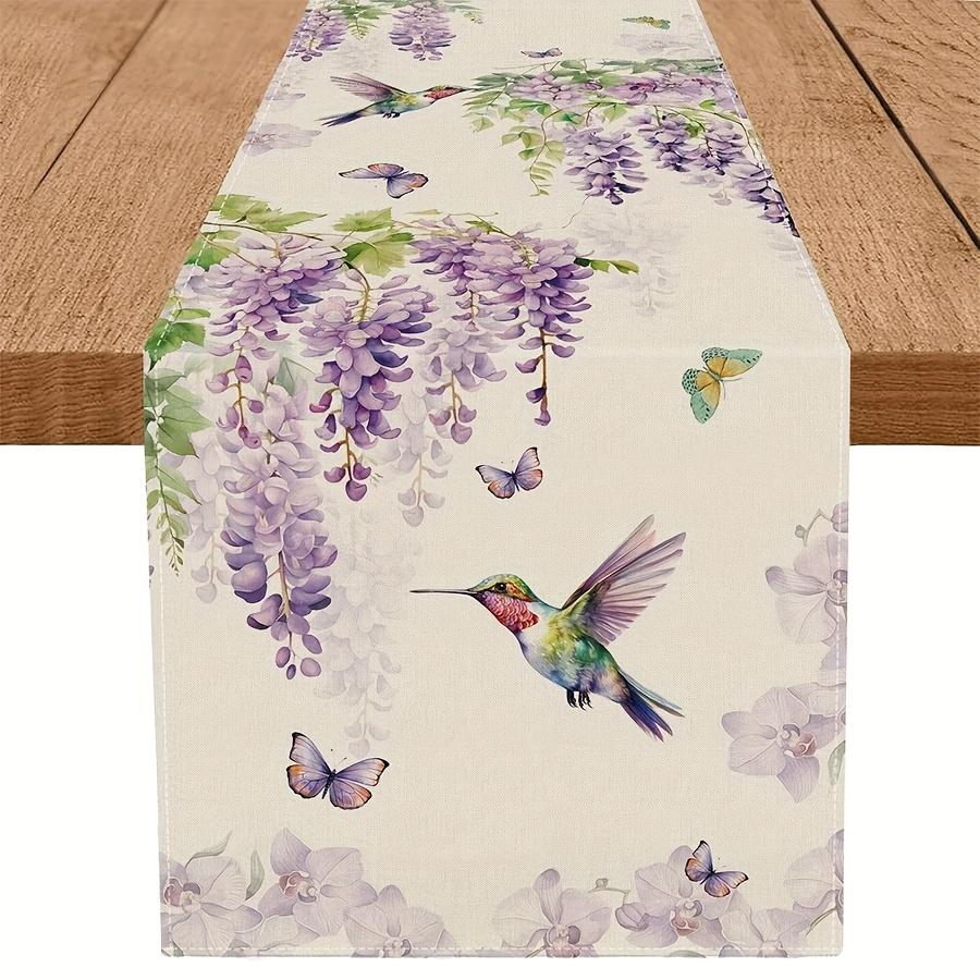 Lente Zomer Lavendel Kolibries Vlinder Linnen Tafel Runner Bruiloft Decoratie Feest Keuken Eettafel Runners Feest Decoratie 150x33cm
