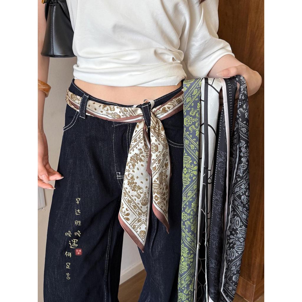 Cashmere Floral Silk Scarf: Women's Summer Thin Retro Ribbon, Neck Tie & Waist Accessory
