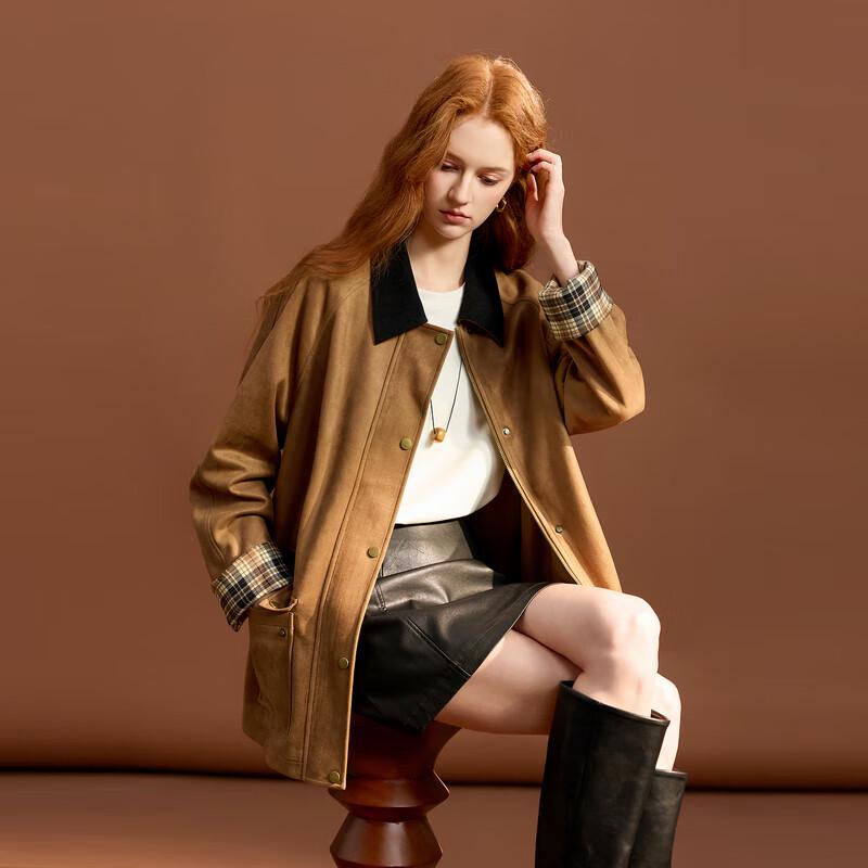 

Sancai 2025 Winter Plaid Lapel Zipper Jacket M