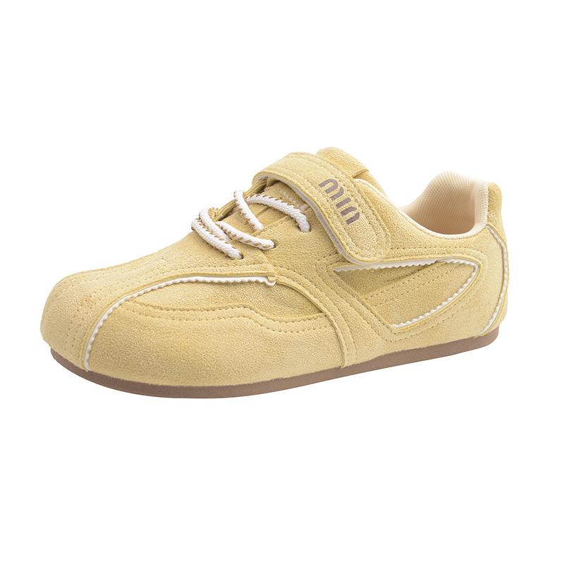 Yellow women's flat-bottomed new summer soft-soled retro casual sports shoes will increase in height within 2025 Velcro German training shoes for wom