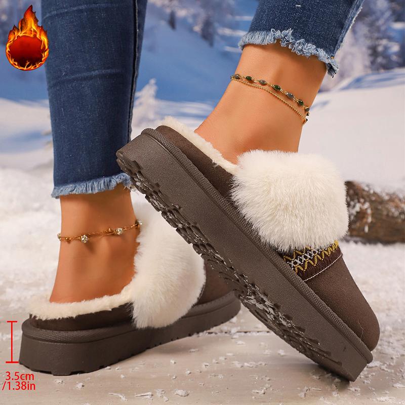 Fashion Fashion Striped Fluffy House Slippers for Women 2025 Winter Warm Plush Cotton Shoes Woman Comfort Non Slip Fur Platform Slippers