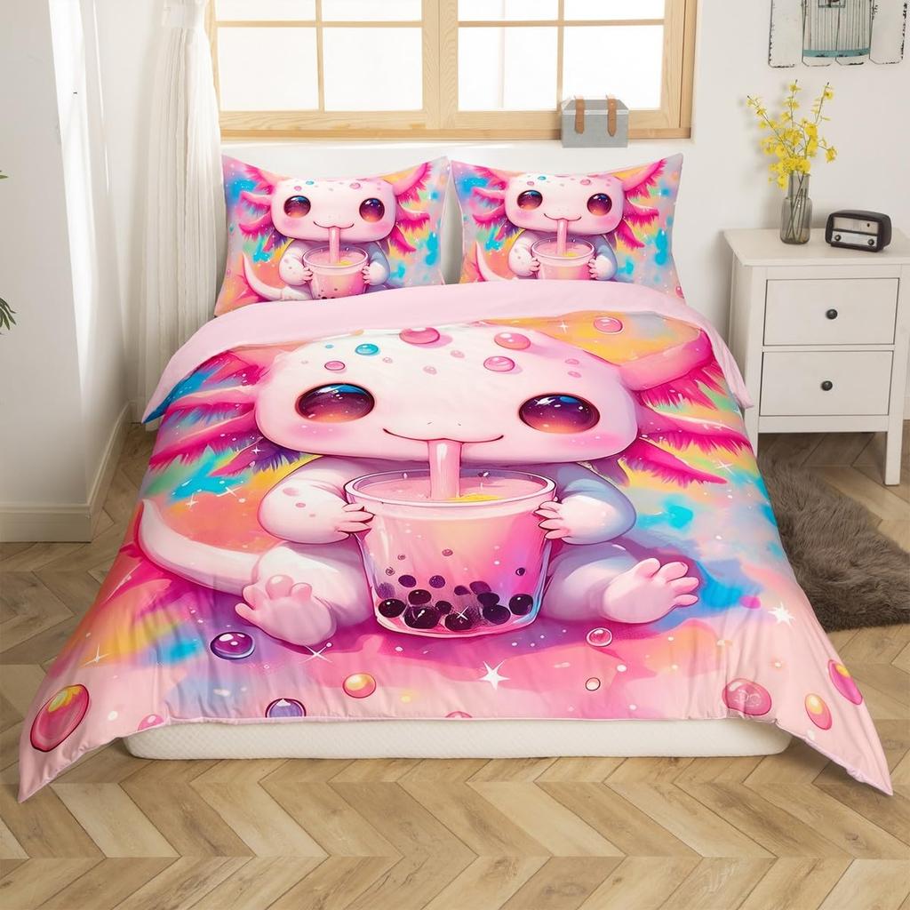 Cartoon Milk Tea Duvet Cover for Kids Teens Lightweight Quilt Covers Bedroom Decor Afternoon Tea Themed Bedspread Cover No Quilt