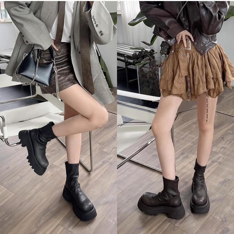 Small Versatile Niche Heightening Short Boots Women's 2025 Autumn New Retro Handsome Thick-soled British Style Thin Boots